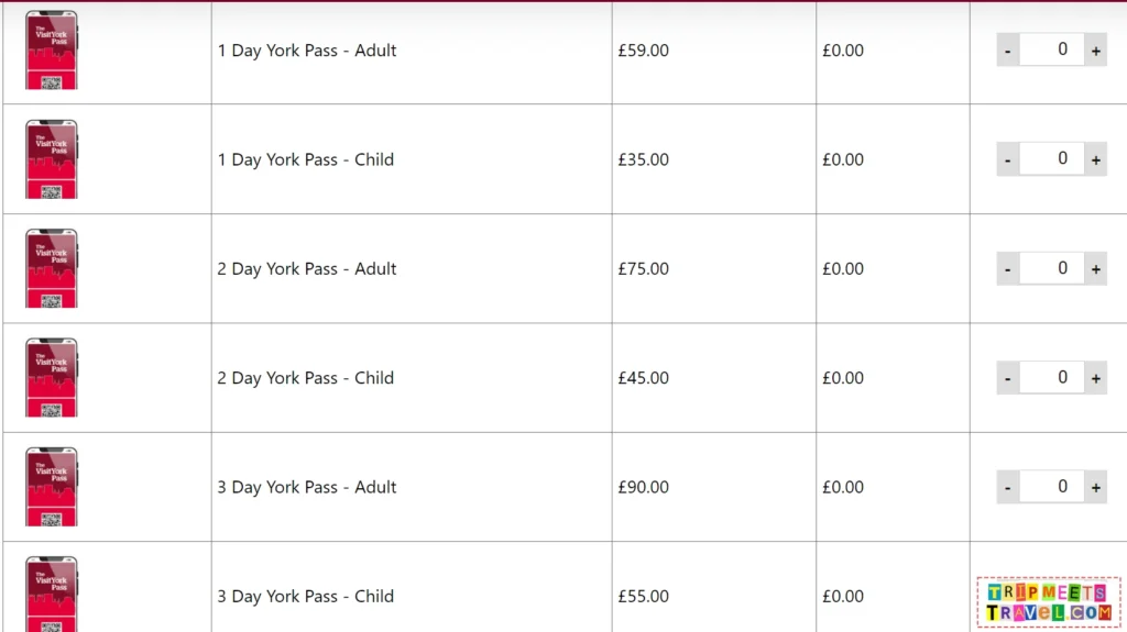 York Pass Price List